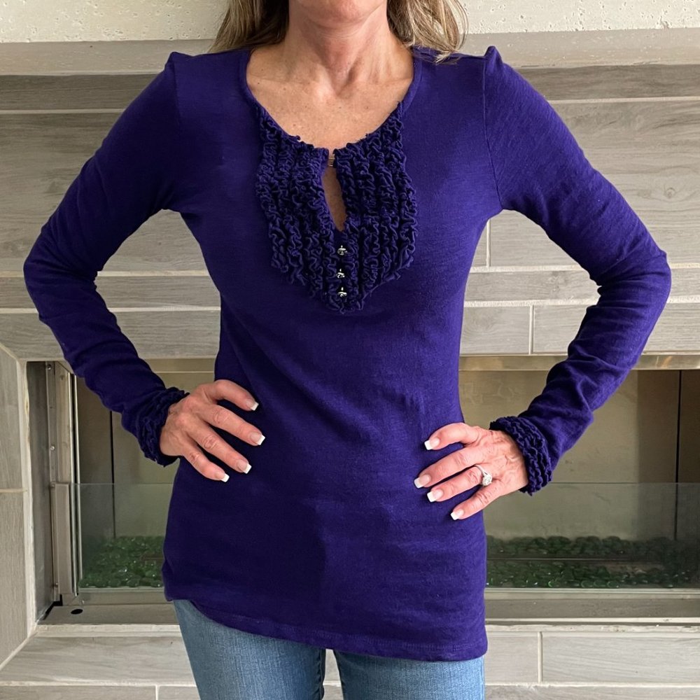 INC Purple Ruffled long sleeve top size M